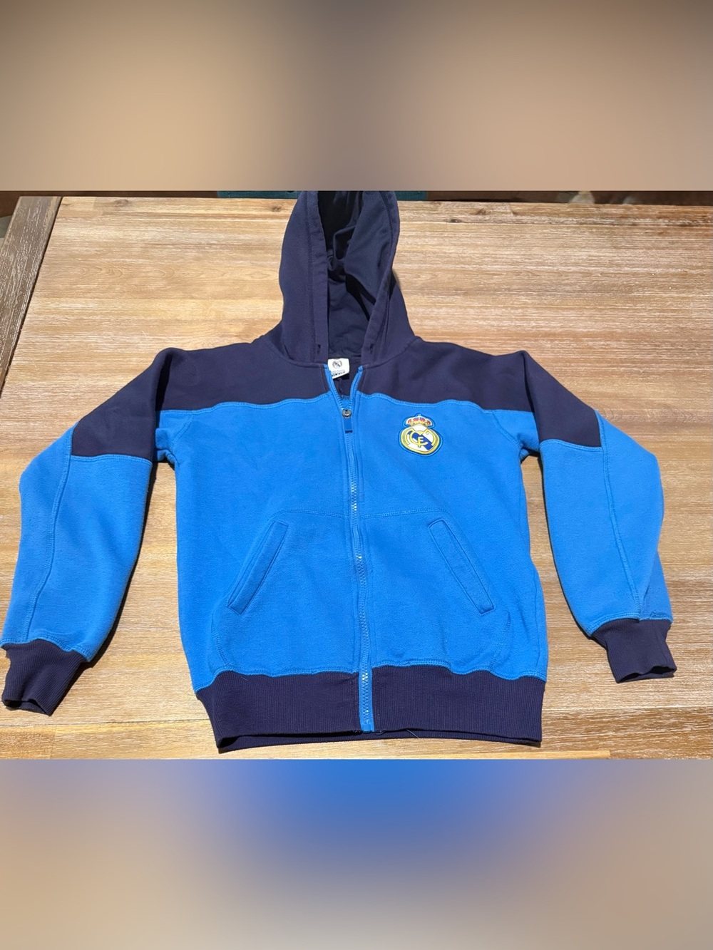 Real Madrid Youth Kids Blue & Navy Zip Hoodie Sweatshirt Large